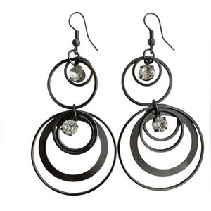 Dangle black / dark gray faux diamond earrings